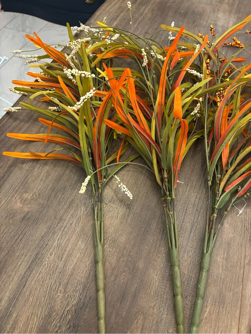 Orange & Green (2) and White (2) Leaf & Berry Bush - Fall Stems